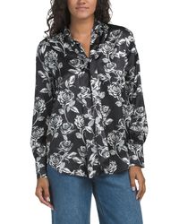 TJ Maxx - Rose Print Tie Neck Long Sleeve Blouse For Polyester - Lyst