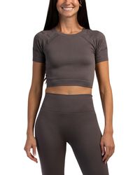TJ Maxx - Seamless Crop T-Shirt With Camo Crochet For Nylon/Spandex - Lyst