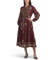 TJ Maxx - Long Sleeve Floral Border Maxi Dress With Belt For Cotton - Lyst