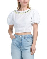 TJ Maxx - Puff Sleeve Lemon Embroidered Top With Tie Back For Cotton - Lyst