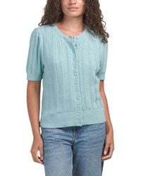 TJ Maxx - Short Sleeve Wavy Stitch Button Front Fine Gauge Cardigan, Nylon/Polyester/Rayon - Lyst
