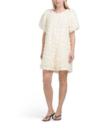 TJ Maxx - 3D Rose Appliques Bubble Sleeve Mini Dress With Back Ribbon For Polyester - Lyst