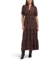 TJ Maxx - Crepe Smocked Short Sleeve Tiered Maxi Dress For Polyester - Lyst