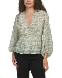 TJ Maxx - Three-Quarter Sleeve Pleat Front Blouse For Polyester - Lyst