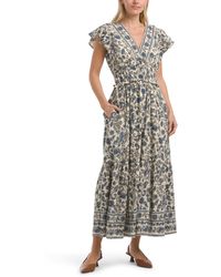 TJ Maxx - Flutter Sleeve V-Neck Floral Maxi Dress For Cotton/Linen/Rayon - Lyst
