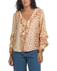 TJ Maxx - Animal Tie Front Blouse For Polyester - Lyst