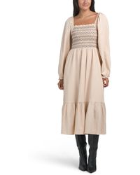 TJ Maxx - Contrast Smocked Balloon Sleeve Midi Dress For Polyester - Lyst
