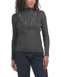 TJ Maxx - Ribbed Sweater With Lace Detailing, Cotton/Polyester - Lyst