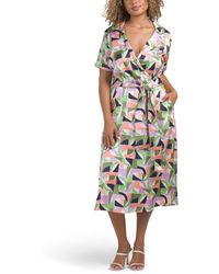 TJ Maxx - Short Sleeve Satin Wrap Midi Dress For Polyester - Lyst