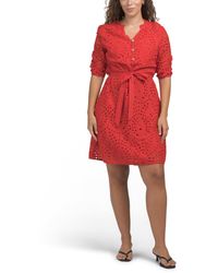 TJ Maxx - Long Sleeve Eyelet Mini Dress With Belt For Cotton - Lyst