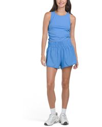TJ Maxx - 2Pc Ribbed Crop Tank Top With Side Ruching And High Rise Shorts Set, Spandex/Rayon - Lyst