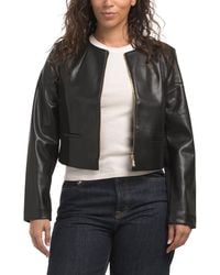 TJ Maxx - Collarless Zip Front Lined Jacket For Nylon/Leather/Viscose - Lyst