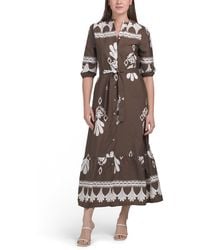TJ Maxx - Long Sleeve Border Print Maxi Dress With Belt For Cotton - Lyst