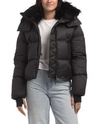 TJ Maxx - Short Down Puffer Jacket With Removable Hood And Shearling Trim, Nylon - Lyst