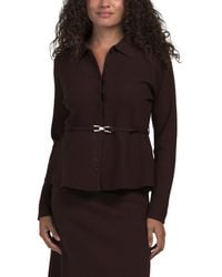 TJ Maxx - Crew Neck Collared Cardigan Sweater With Belt, Nylon/Polyester/Rayon - Lyst