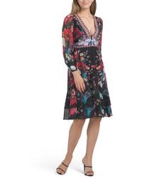TJ Maxx - Floral Long Sleeve Border Print Mini Dress For Spandex/Polyester - Lyst