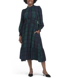 TJ Maxx - Hudson Plaid Caitlyn Bishop Sleeve Midi Dress For Spandex/Polyester - Lyst