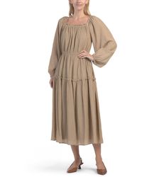 TJ Maxx - Square Neck Crinkle Midi Dress With Balloon Sleeves For Nylon/Rayon - Lyst