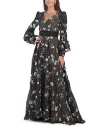 TJ Maxx - Long Sleeve Floral Embellished Gown For Polyester - Lyst