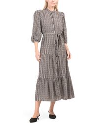 TJ Maxx - Crepe Three-Quarter Sleeve Button Front Midi Dress For Spandex/Polyester - Lyst