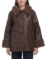 TJ Maxx - Faux Leather Shearling Button Down Jacket For Polyester/Leather - Lyst