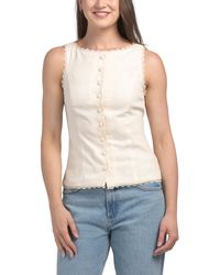 TJ Maxx - Linen Blend Sleeveless Button Down Vest With Lace Trimming For Cotton/Polyester/Linen - Lyst