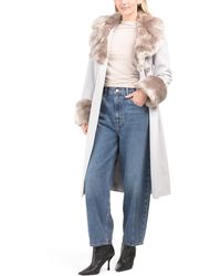 TJ Maxx - Wool Blend Belted Coat With Faux Fur Collar And Cuff, Polyester/Acrylic/Wool - Lyst