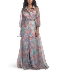 TJ Maxx - Three-Quarter Sleeve Floral Organza Shirt Gown For Polyester - Lyst
