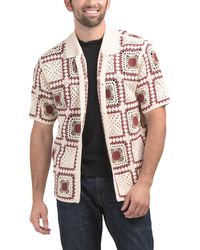 TJ Maxx - Short Sleeve Button Up Square Combo Crochet Knit Sweater For Cotton/Acrylic - Lyst