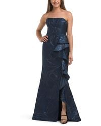 TJ Maxx - Strapless Floral Jacquard Cascading Ruffle Gown For Polyester - Lyst