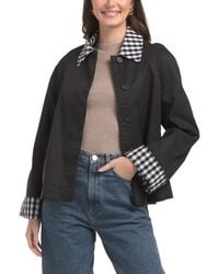 TJ Maxx - Cropped Trench Jacket With Gingham Collar For Cotton/Polyester - Lyst