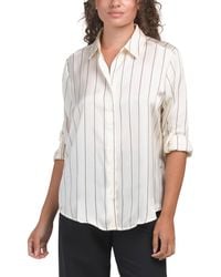 TJ Maxx - Striped Satin Button Down Shirt For Polyester - Lyst