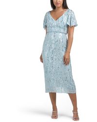 TJ Maxx - Flutter Sleeve Beaded Tea Length Midi Dress For Polyester - Lyst