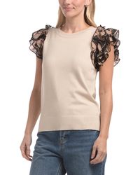 TJ Maxx - Scoop Neck Printed Chiffon Ruffle Sleeve Pull Over Sweater, Polyester/Rayon - Lyst