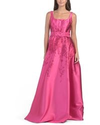 TJ Maxx - Sleeveless Floral Mikado Gown With Belt For Polyester - Lyst
