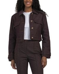 TJ Maxx - Long Sleeve Novelty Button Collared Crop Jacket With Shoulder Pads, Spandex/Cotton/Polyester - Lyst