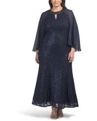 TJ Maxx - Plus Fit & Flare Cape Sleeve Gown For Nylon/Polyester/Rayon - Lyst