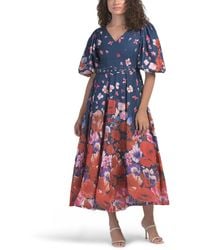 TJ Maxx - Puff Sleeve Cascading Floral Maxi Dress With Belt For Spandex/Polyester - Lyst