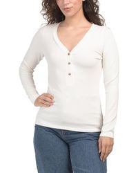 TJ Maxx - Ribbed Long Sleeve Henley Top For Spandex/Rayon - Lyst