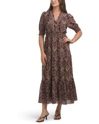 TJ Maxx - Short Smocked Sleeve V-Neck Detail Tiered Maxi Dress For Polyester - Lyst