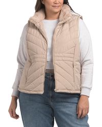 TJ Maxx - Plus Quilted Vest With Faux Fur Collar For Polyester - Lyst