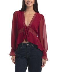 TJ Maxx - Solid Pebble Chiffon Blouse With Lace Trim For Polyester - Lyst