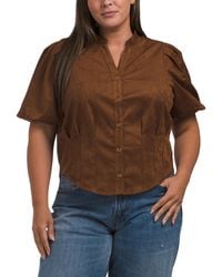 TJ Maxx - Plus Button Down Puff Sleeve Top For Spandex/Polyester - Lyst