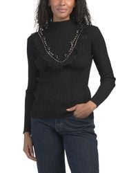 TJ Maxx - Ribbed Sweater With Lace Detailing, Cotton/Polyester - Lyst