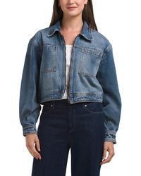 TJ Maxx - Blouson Sleeve Cropped Zip Up Denim Jacket For Cotton/Polyester/Rayon - Lyst