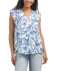 TJ Maxx - Airflow V-Neck Flounce Sleeve Printed Blouse For Polyester - Lyst