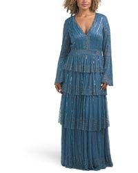 TJ Maxx - Long Sleeve Sequin Tiered Gown For Polyester - Lyst