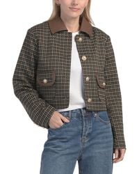 TJ Maxx - Jacquard Knit Jacket With Faux Leather Collar For Spandex/Polyester/Leather - Lyst