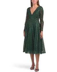 TJ Maxx - Long Sleeve Embellished Tea-Length Dress For Polyester - Lyst