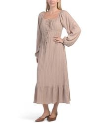 TJ Maxx - Square Neck Textured Midi Dress With Front Ribbon Tie For Nylon/Rayon - Lyst